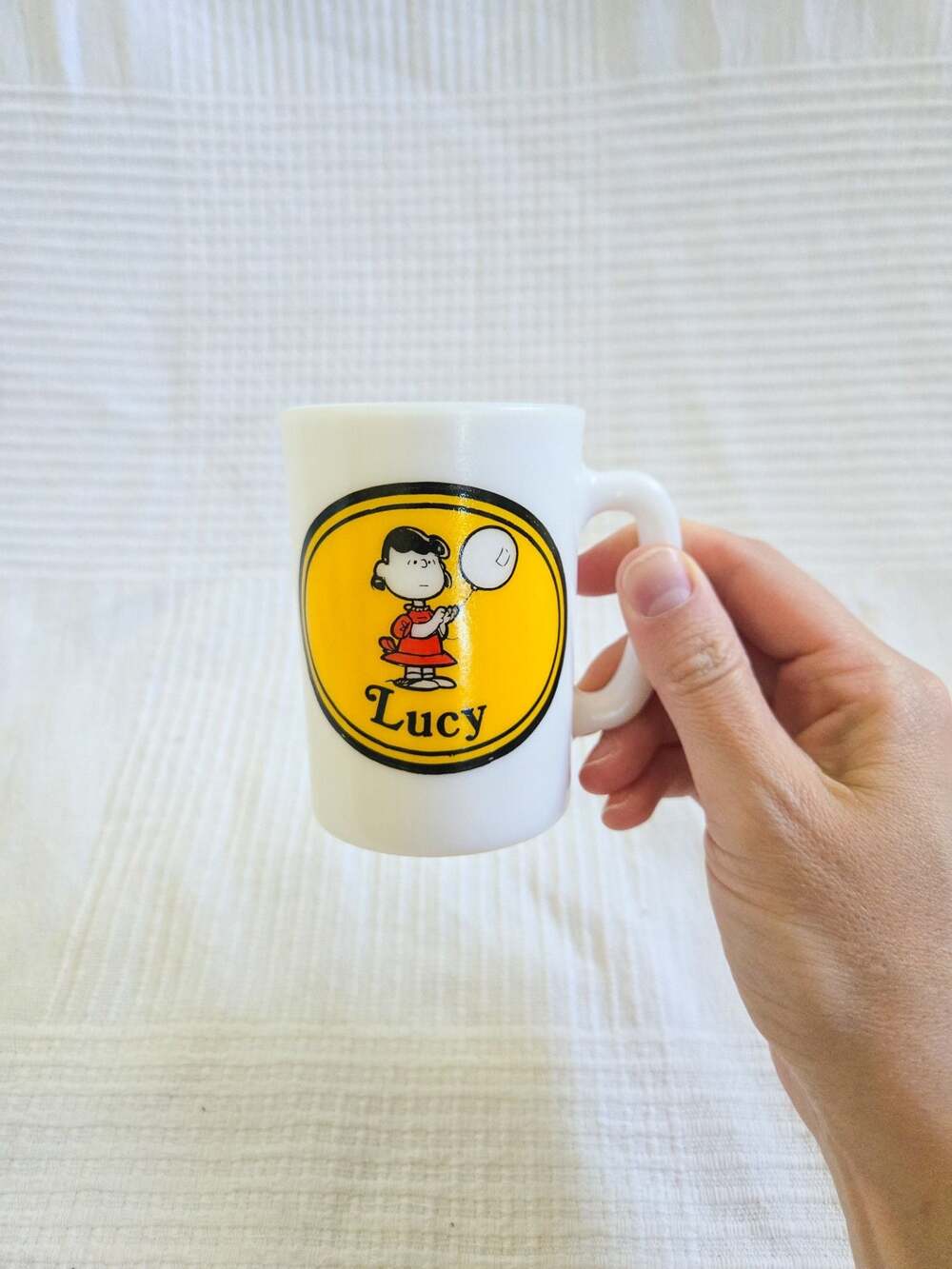 Vintage Hazel-Atlas Peanuts Lucy Milk Glass Mug